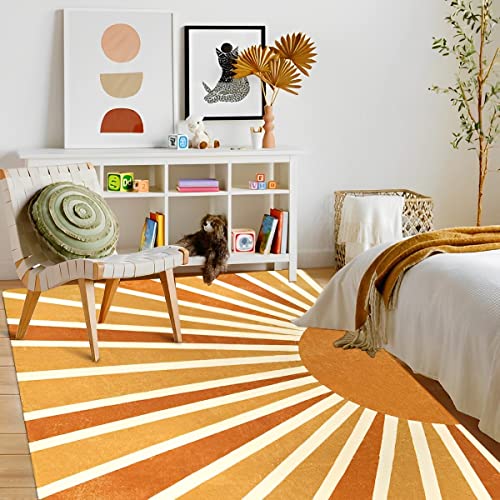 Lahome Yellow Rainbow Sun Washable Area Rug 6x9 for Classroom