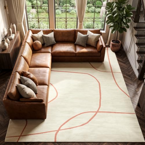 jinchan 9x12 Modern Abstract Curved Line Washable Area Rug, Orange