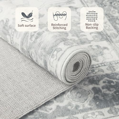 4x6 Vintage Boho Washable Rug for Bedroom(Grey)