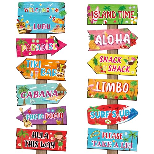 24 Pieces Luau Party Decorations Hawaiian Party Welcome Directional Sign Summer Tropical Party Sign for Luau H