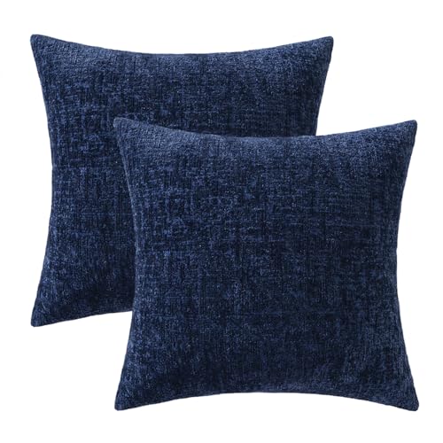 MIULEE Decorative Throw Pillow Covers 18x18 Pack of 2 Navy Blue Couch Pillow Covers Soft Cozy Textured Chenille Pillowcases for Home Decor Sofa Living Room Cushion Bedroom