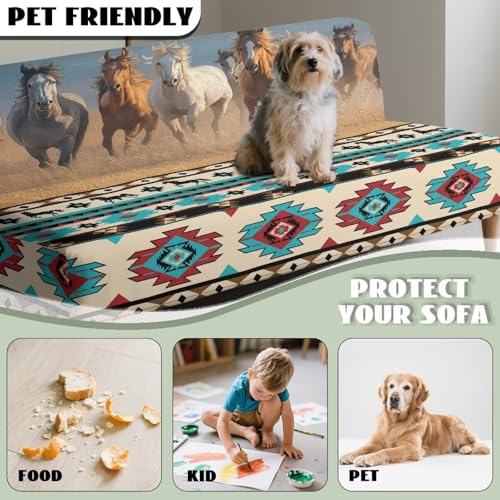 Running Horse Futon Couch Covers Full Size Ethnic Style Furniture Protector Aesthetic Decor Easy Going Stretch Sofa Slipcover Washable
