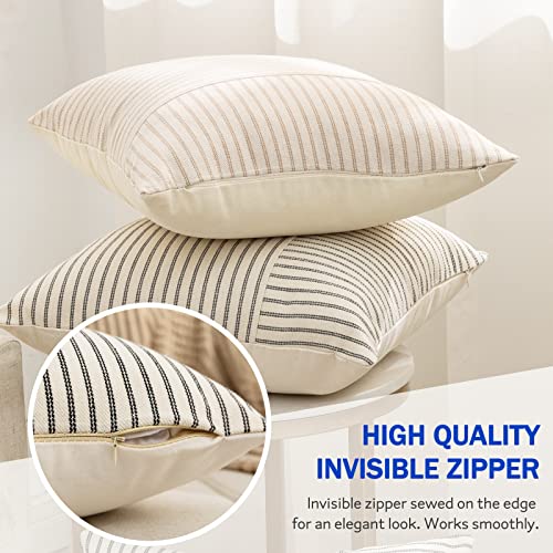 YCOLL Fall Euro Sham Pillow Covers 24x24, Modern Accent Throw Pillow Covers Set of 2, Burnt Orange Striped Patchwork Linen Decorative Pillows Cushion Covers for Bed Sofa Couch Living Room Home Decor