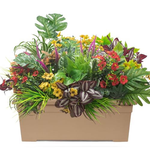 Grunyia 20PCS Fake Flowers UV Resistant Artificial Plants & Faux Shrubs - Outdoor Plastic Greenery Stems for Garden Porch, Window Box Planter, Home Decor(Pot Not Included)