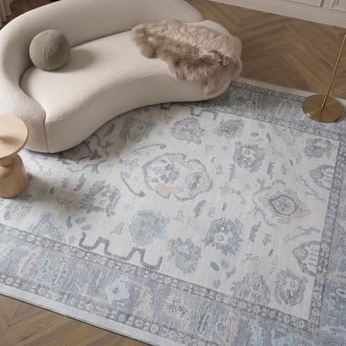 Fame Rugs Modern Oushak Rug 7'5x10, Vintage Turkish Gray Oriental Antique Inspired Area Rugs, Washable Foldable Luxury Living Room Bedroom (384GB, 7'5 x 9'9)