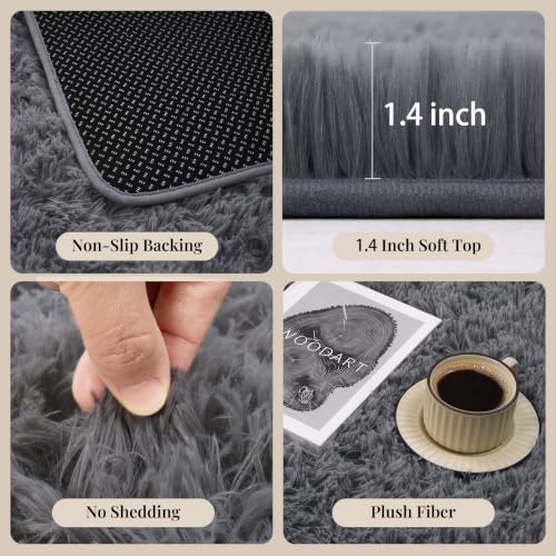 5x7 Area Rugs Living Room: Fluffy Bedroom Rug Shag Carpet Grey