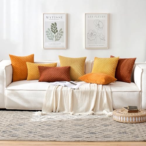MIULEE Lumbar Decorative Throw Pillow Covers 12x20 Gold Textured Corduroy