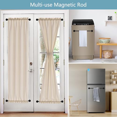 TYRON 2 Pack Magnetic Curtain Rod for Metal Doors Adjustable 9-12 Inch, 3/8 in. Diameter, Magnetic Rod No Drill, Narrow Sidelight Window Mini Curtain Rod(White)
