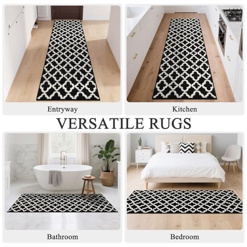 Washable Hallway Runner Rug 2x6',Non-Slip, Black and White