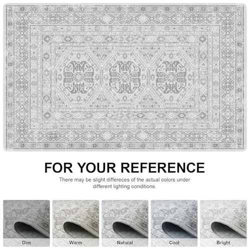 Washable Area Rug Non Slip - 2x3 Small Kitchen Boho Rug Vintage Entryway Low Pile Carpet for Doormat Grey