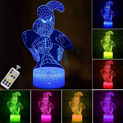 3D Illusion LED Lamp Superhero 3D Night Light for Kids 16 Colors Changing Touch & Remote Control Decor Lamp for Boys Girls Christmas Gifts