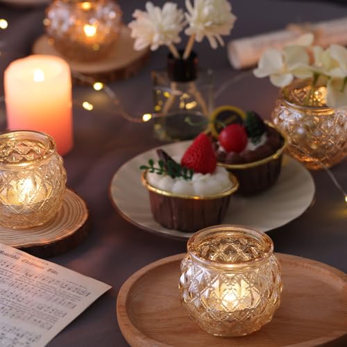 12 Pcs Gold Glass Candle Holders-Round Tea Light Holders