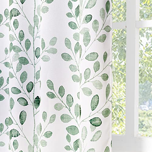 MYSKY HOME Green Botanical Leaf Curtains 84 inch Long 2 Panels Set Spring Curtains Patio Eucalyptus Leaf Pattern Grommet Thermal Insulated Drapes for Living Room Bedroom Farmhouse Country