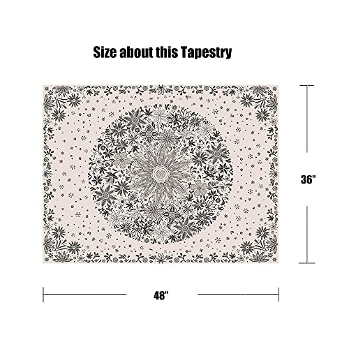 Neasow Bohemian Tapestry Wall Hanging, Beige White Floral Tapestry with Dotted Daisy Medallion Print Bedroom Boho Hippie Home Decor, 36×48 inches
