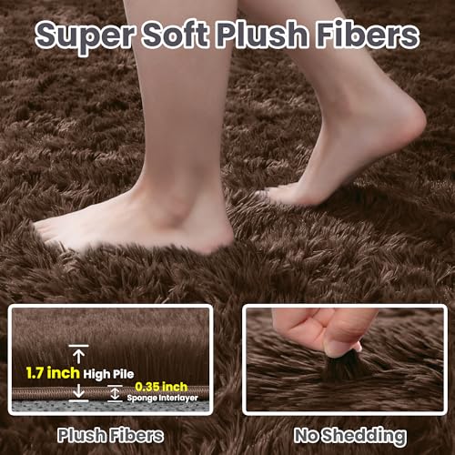 4x6 Fluffy Shag Area Rugs for Living Room Bedroom: Soft Plush Carpet Brown