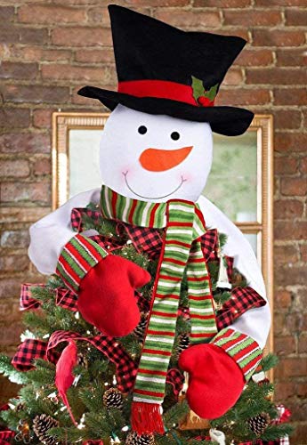 Christmas Tree Topper Snowman Top Hugger for Xmas Tree Holiday Decorations Winter Wonderland Decoration New Year Decorations Ornament with Hat Shawl and Poseable Arms