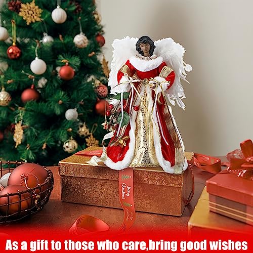 Retrowavy 12 Inch Black Angel Christmas Tree Topper Standing African American Black Angel Figurines Treetop for Decoration(Classic Style)