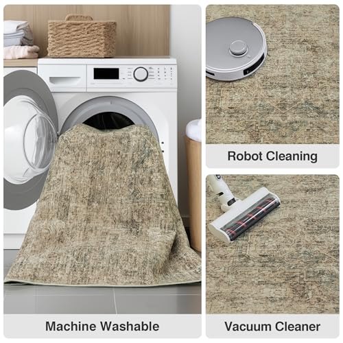 FMFUNCTEX 2x3 Washable Brown Vintage Distressed Oriental Retro Entryway Rug