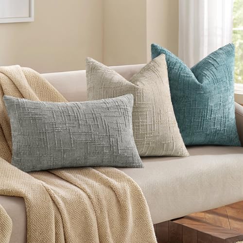 decorUhome Textured Chenille Throw Pillow Covers 24x24 Set of 2 Light Brown