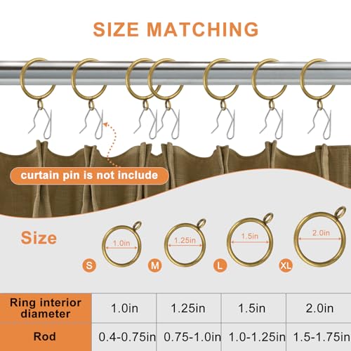 Antique Brass Curtain Rings with Eyelets for Up to 1.2-inch Curtain Rods (Set of 30 PCS Curtain Rings)