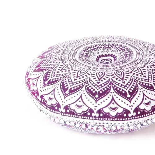Mandala Floor Pillow Cover Meditation Cushion Seating Throw Hippie Round Colorful Decorative Bohemian Indian Pouf Ottoman Handmade Cover ONLY (Ombre Pink Purple, 32" x 32")