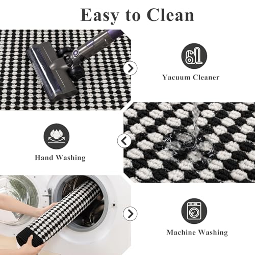 Indoor Door Mat 2x3ft, Absorbent Muddy Mats for Dogs, Low-Profile Entrance Welcome Mat with Non-Slip Rubber Backing, Washable Runner Carpet for Hallway,Entryway,Kitchen (Black)