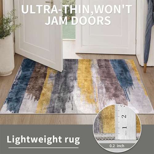 4x6 Area Rugs for Living Room, Modern Abstract Washable Rug Yellow