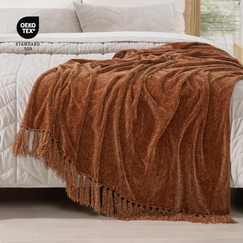 RECYCO Chenille Throw Blanket for Couch, 60"x80", Rust