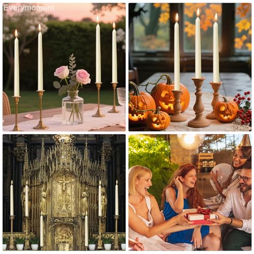 Everymoment Ivory Taper Candles - 4 Pack 10 Inch Candlesticks - Dripless & Smokeless Tapered Candle 8 Hours Unscented Cream Candle Sticks - Perfect for Wedding Holiday Dinner Party Home Decor