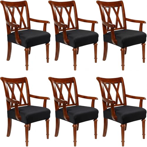 Havawish 6pcs Waterproof Elastic Milk Silk Large Dining Room Chair Seat Covers with Armrest Dining Chair Slip Covers Protectors