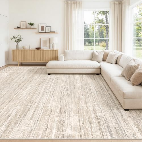 10x12 Area Rugs for Living Room, Large Abstract Washable Rug Beige