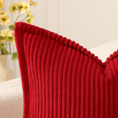 Mecatny Corduroy Throw Pillow Covers 22x22 Set of 2 Christmas Red