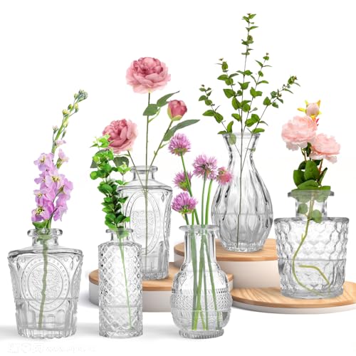 Mini Glass Bud Vases - Set of 6 Small Vases for Flowers, Perfect for Centerpieces,Flower Vases for Centerpieces., Clear