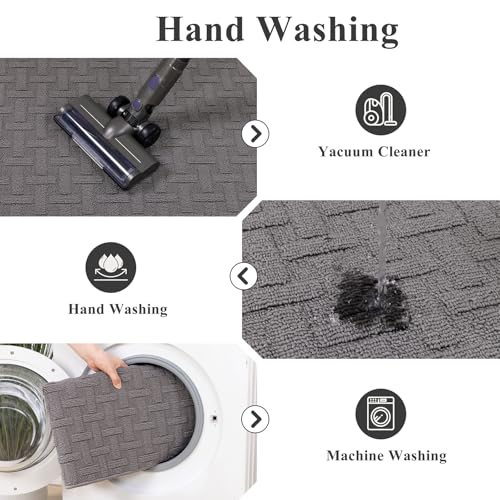 Indoor Door Mat 3x5ft, Absorbent Muddy Mats for Dogs, Low-Profile Entrance Large Welcome Mat with Non-Slip Rubber Backing, Washable Runner Carpet for Hallway,Entryway,Kitchen (Grey)