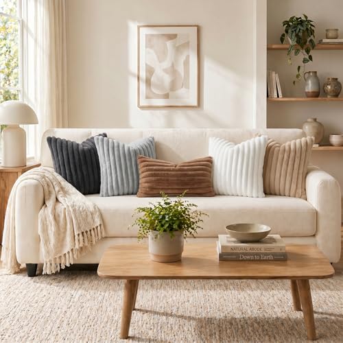 Faux Fur Decorative Throw Pillow Covers 26x26 Set of 2, White