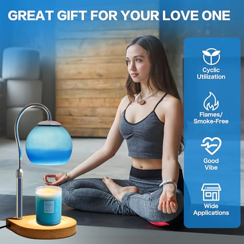 Candle Warmer Lamp with Timer 2H/4H/8H, Adjustable Height Dimmable Candle Lamp with 2 Bulbs, Wax Melt Warmer for Jar Candles, House Warming, Home Decor, Christmas Gifts for Women, Mom(Ocean)
