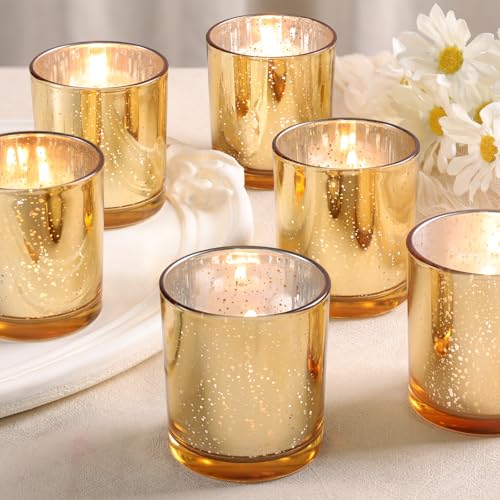 6 Pcs Large Gold Votive Candle Holders Tea Light Candle Holder Glass