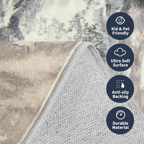 PADOOR Abstract 4'x6' Area Rug, Washable Non-Slip Low Pile, Marble Grey