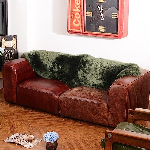 LLB Genuine Sheepskin Area Rug Fur Carpet Fluffy Shaggy Fur Rug for Living Room Kids Bedroom Real Sheepskin Throw Lambskin Aesthetic Rugs Sofa Mat Chair Seat Covers (Dark Green, 2 x 6 ft Sheepskin)