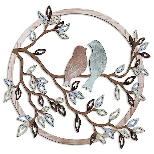 Ferraycle Metal Wall Art Bird on Tree Branch Silhouette Bird Hanging Ornament Porch Wall Decor for Living Room Outdoor Garden Bedroom Office Housewarming Party Decoration(Fresh Color)