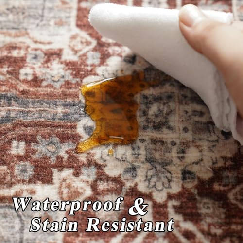 7x10 Rugs for Living Room Bedroom Non Slip Washable Carpets Farmhouse Decor Boho Indoor Dining Room Area Rug Stain Resistant Distressed Floor Mat for Office Nursery Playroom 7x10 Brick