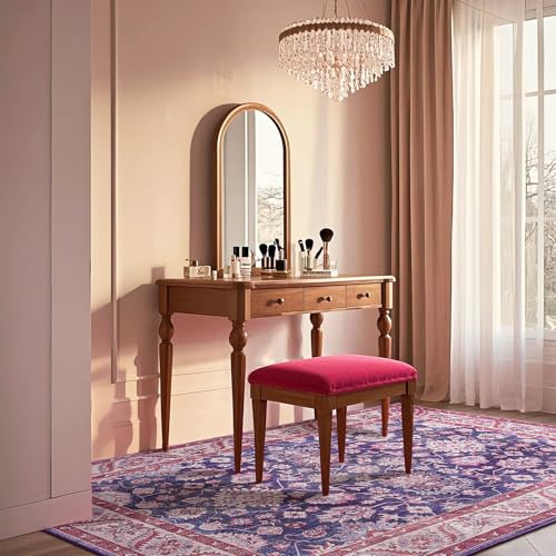 Purple Area Rugs for Living Room, Washable 5x7 Area Rug for Bedroom, Retro Floral Carpet with Non-Slip Rubber Backing for Girls's Beside Dorm Home Office Dining Room Kitchen, Blue and Purple