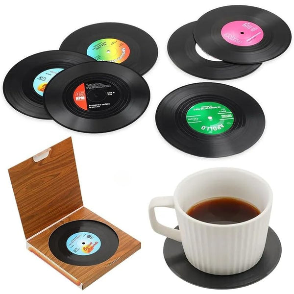 6pcs Funny Retro Vinyl Record Coasters for Drinks Creative Music Drink Coasters for Music Lovers Home Decor Ho