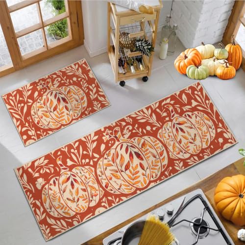 Fall Kitchen Rugs Sets of 3, Washable Kitchen Mats for Floor