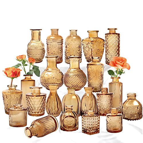 Set of 22 Amber Glass Mini Bud Vase For Bulk Rustic Wedding Decorations, Centerpieces, Vintage Look Home Table Flower Décor,Clear