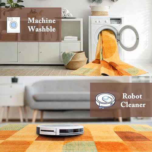 Washable Hallway Runner Rug, Non Slip Kitchen Rugs, Orange 2x10 Ft