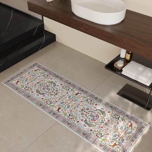Rugcomf Runner Rug 2x6 Floral Washable Non Slip, Colorful