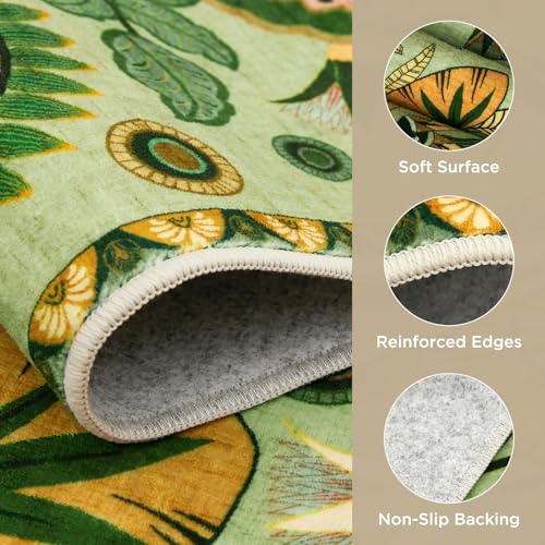 Joydeco Egypt Floral Washable 3x5 Rugs for Entryway Bedroom Hallway Kitchen