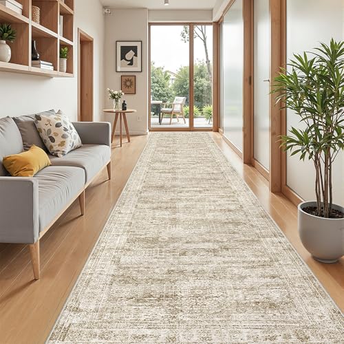 3x14 Runner Rug Non Slip,Washable Hallway Runner Rug,Brown