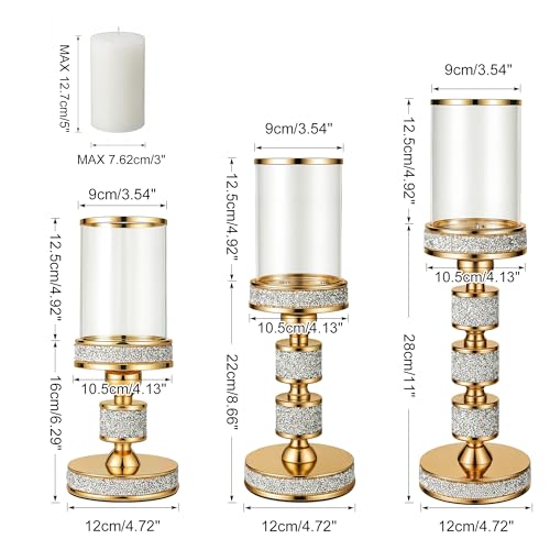 Hurricane Candle Holder, 15.9" Tall Metal Candle Stand, Glass Pillar Holder